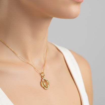 Interlocking Heart Circle Elegant Diamond Gold Pendant
