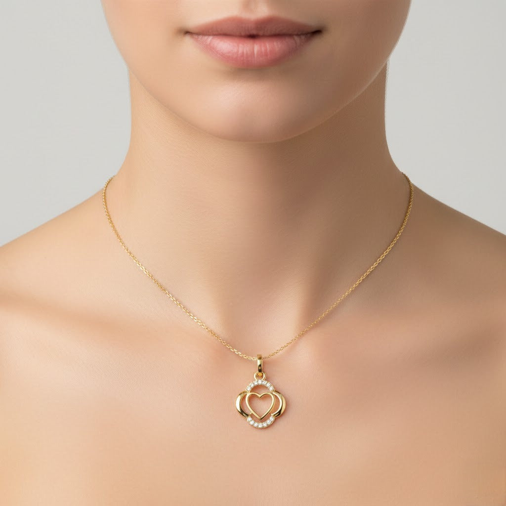 Interlocking Heart Circle Elegant Diamond Gold Pendant