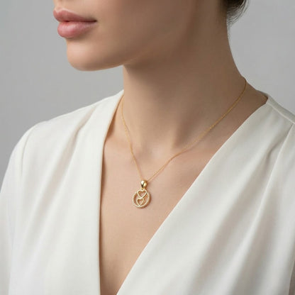 Interlinked Heart Circle Sparkle Diamond Gold Pendant