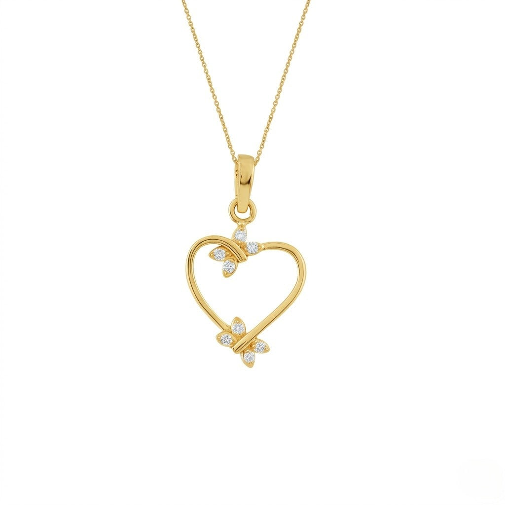 Delicate Open Heart Floral Design Diamond Gold Pendant
