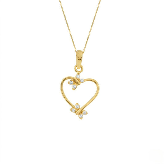 Delicate Open Heart Floral Design Diamond Gold Pendant