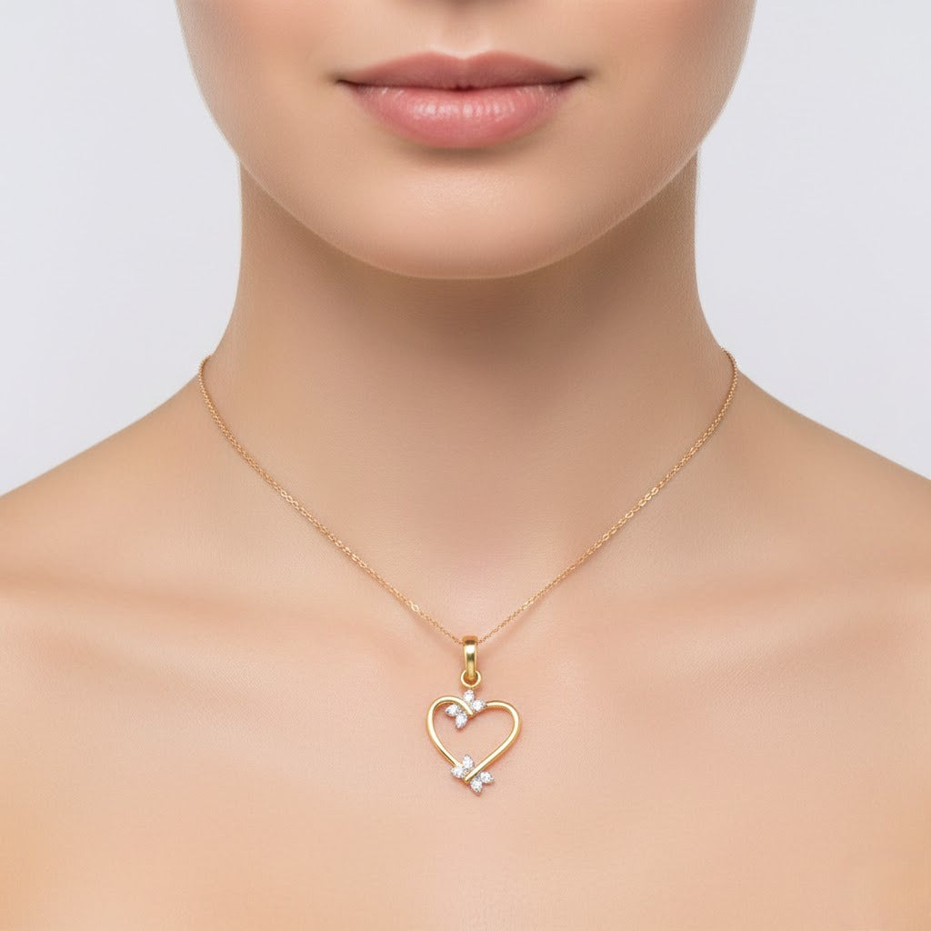 Delicate Open Heart Floral Design Diamond Gold Pendant