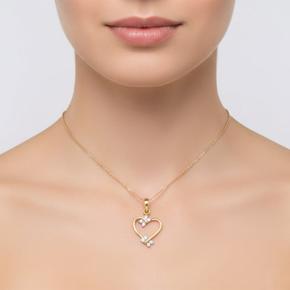 Delicate Open Heart Floral Design Diamond Gold Pendant
