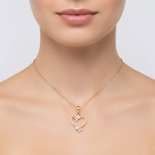 Delicate Open Heart Floral Design Diamond Gold Pendant