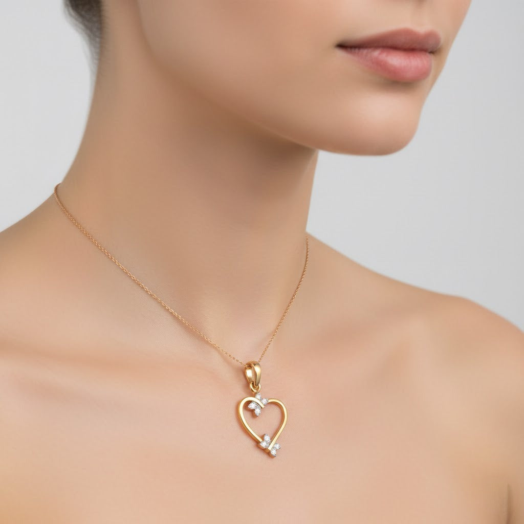 Delicate Open Heart Floral Design Diamond Gold Pendant