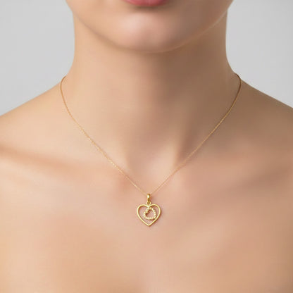 9K Classic Double Heart Design Diamond Gold Pendant