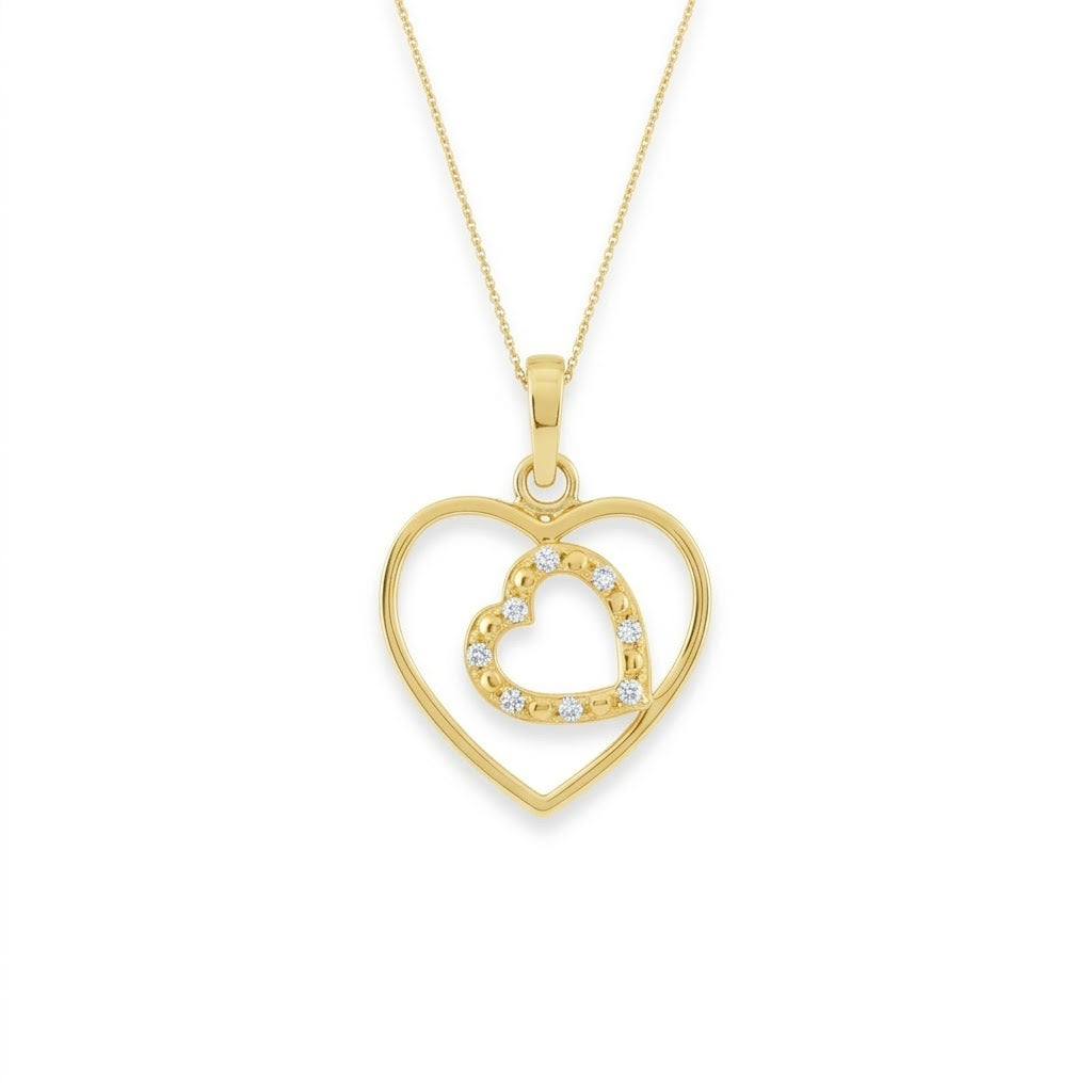 9K Classic Double Heart Design Diamond Gold Pendant