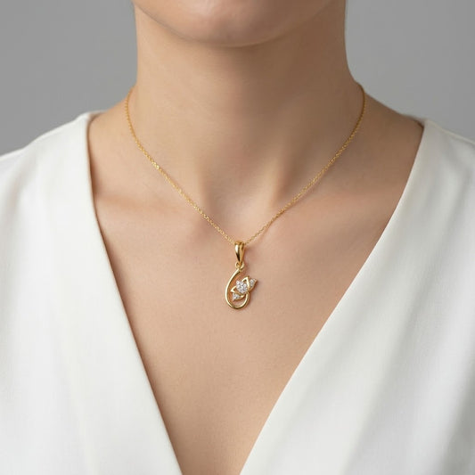Graceful Floral Curve Sparkle Diamond Gold Pendant