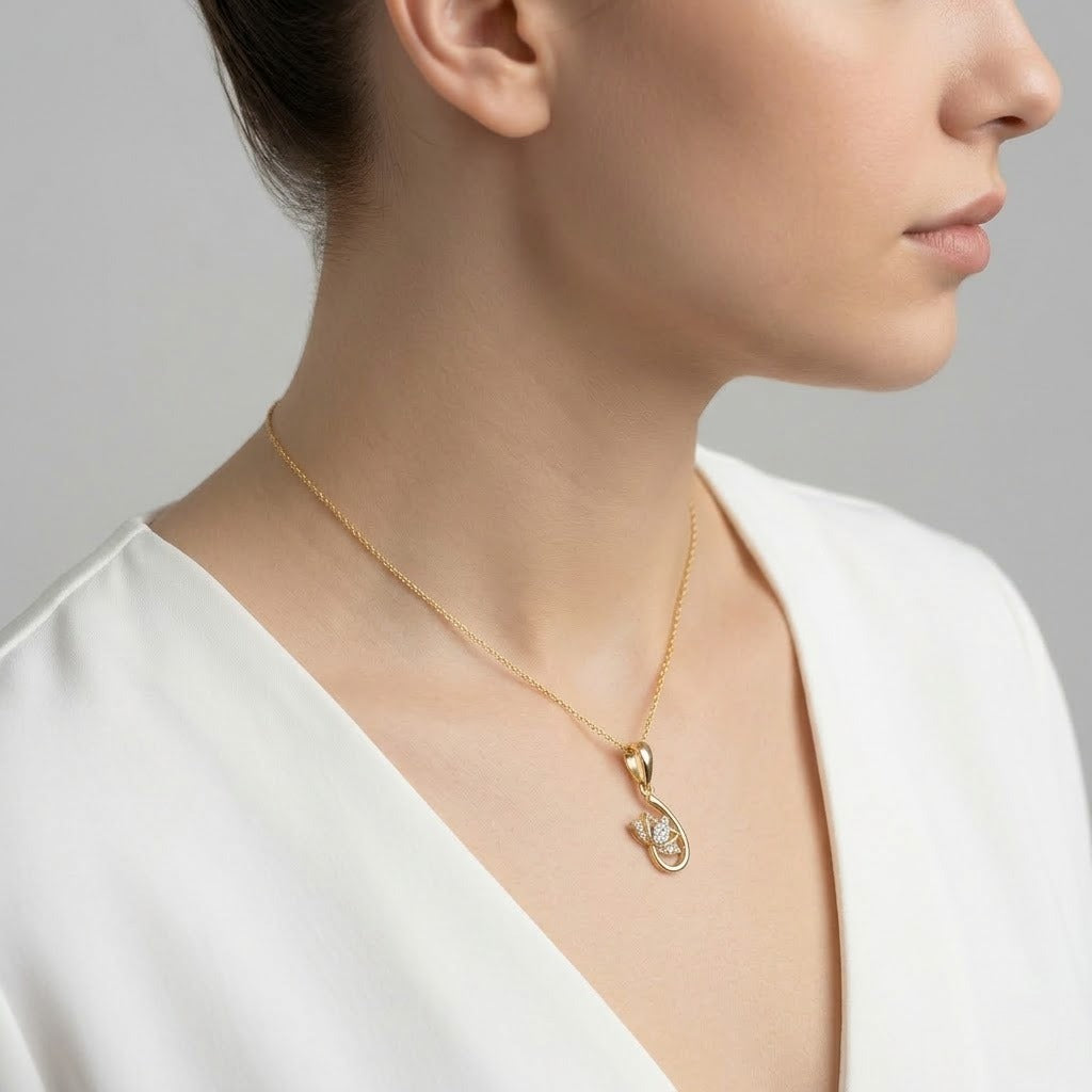 Graceful Floral Curve Sparkle Diamond Gold Pendant