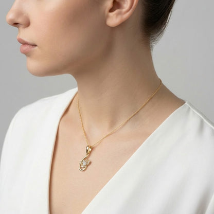 Graceful Floral Curve Sparkle Diamond Gold Pendant