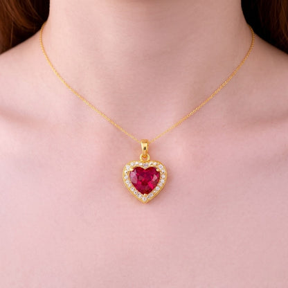 Crimson Love Red Heart Diamond Pendant