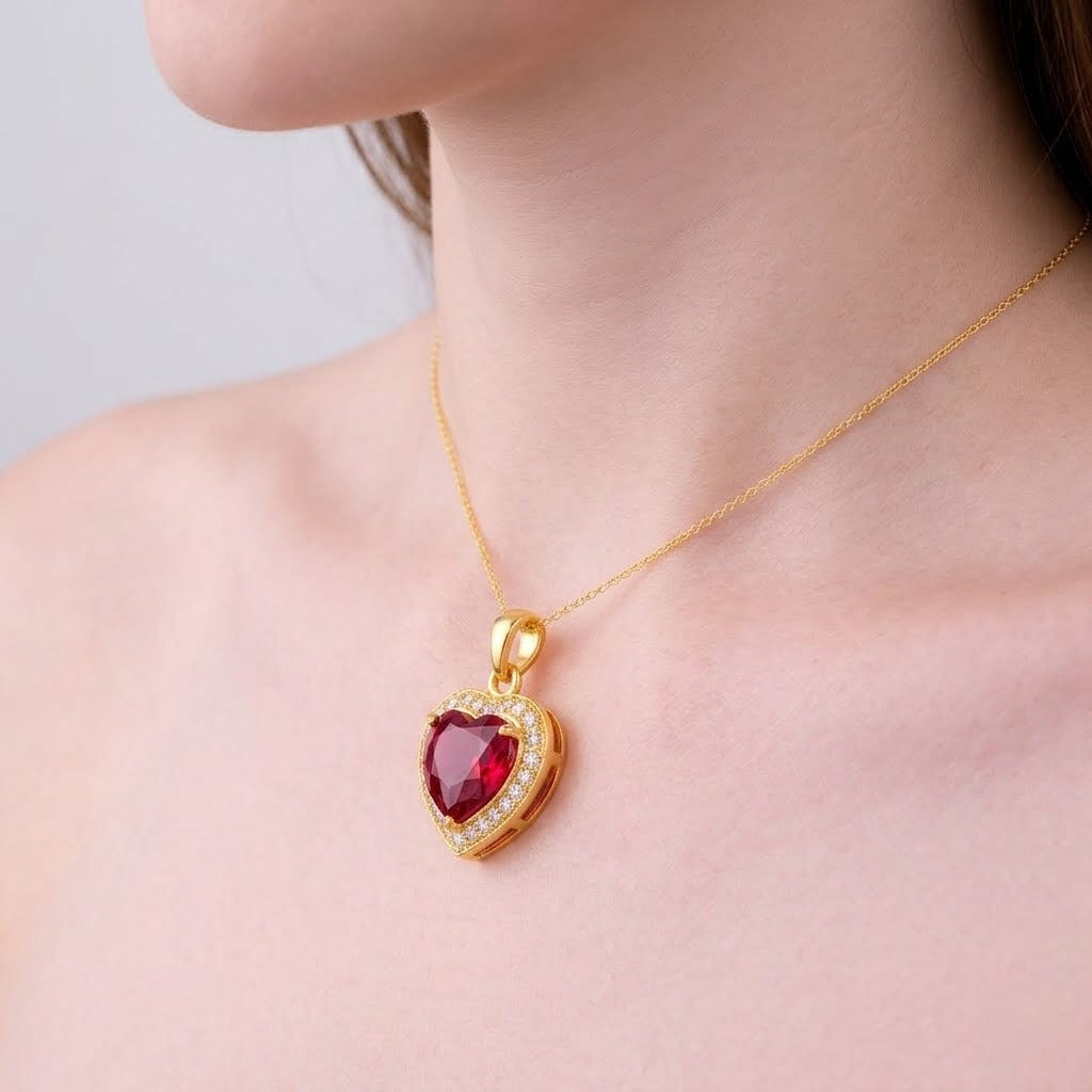 Crimson Love Red Heart Diamond Pendant