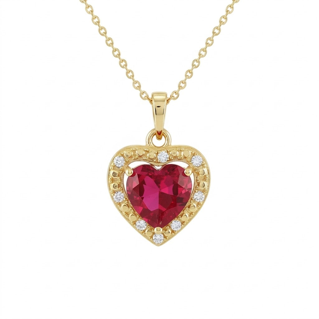 Crimson Love Red Heart Diamond Pendant