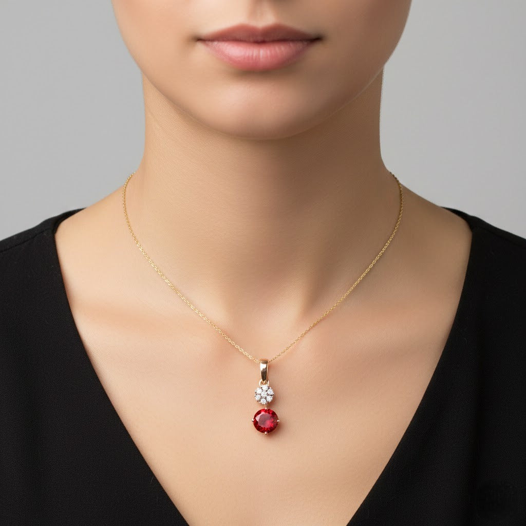 Ruby Glow Floral Diamond Pendant