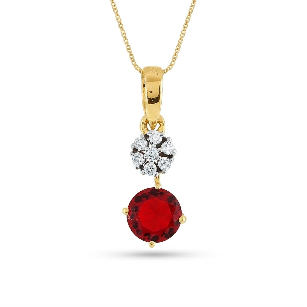 Ruby Glow Floral Diamond Pendant