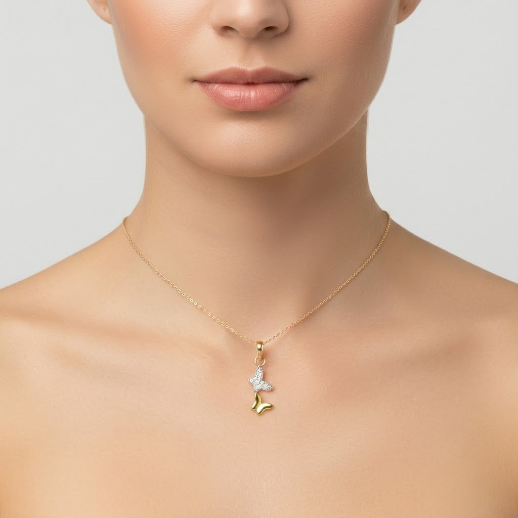 Elegant Butterfly 9K Diamond Gold Pendant