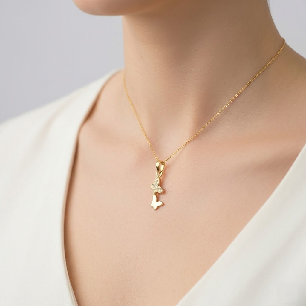 Elegant Butterfly 9K Diamond Gold Pendant