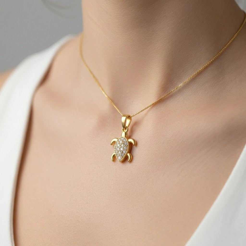 Charming Turtle Grace Pendant Diamond Gold Pendant