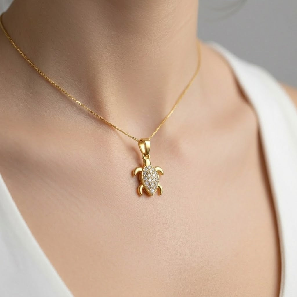 Charming Turtle Grace Pendant Diamond Gold Pendant