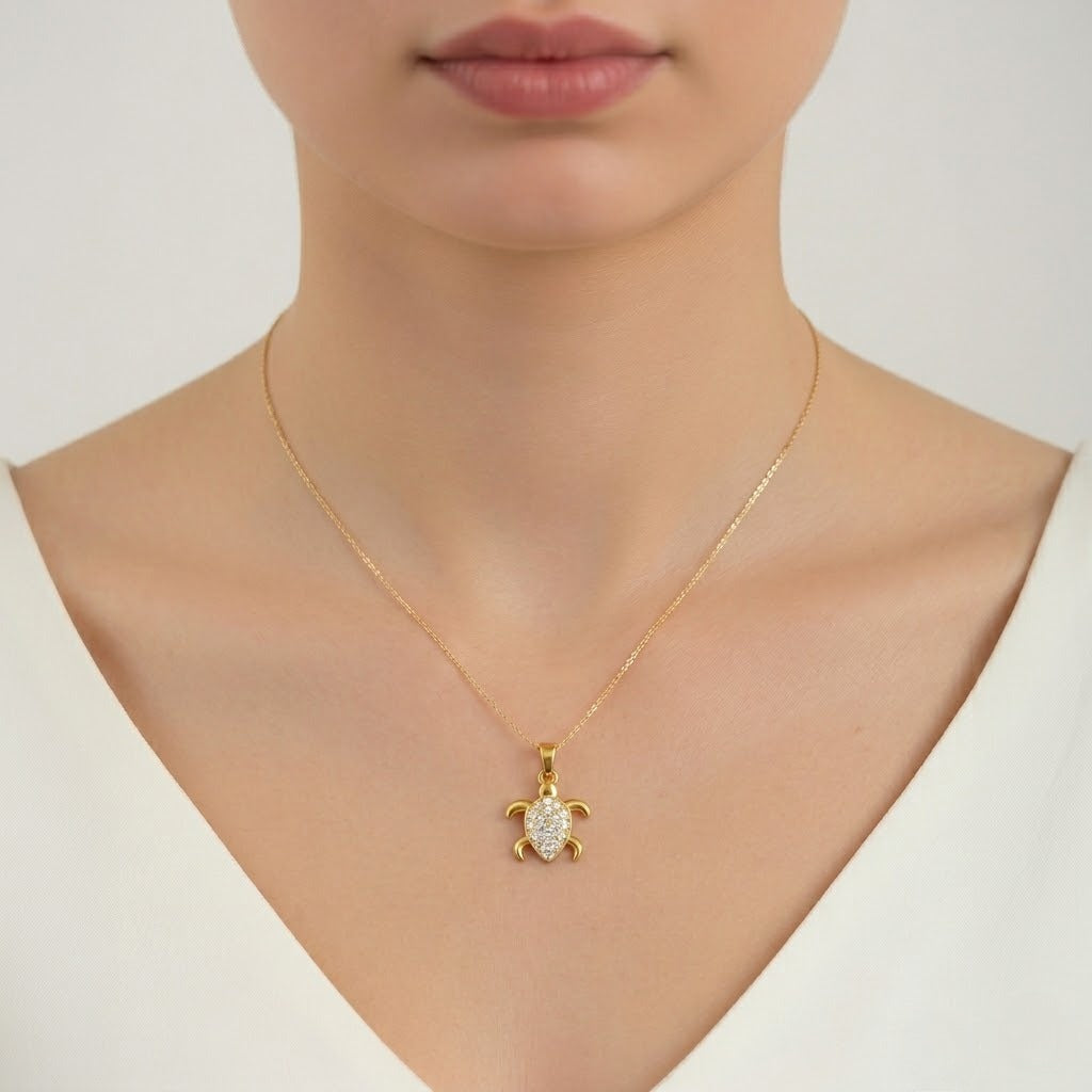 Charming Turtle Grace Pendant Diamond Gold Pendant