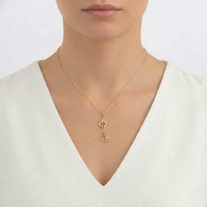 Modern Key Motif Sparkle Charm Diamond Gold Pendant