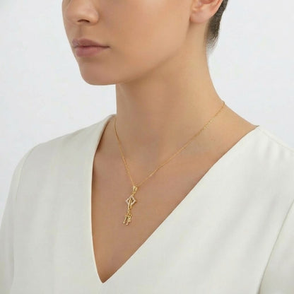 Modern Key Motif Sparkle Charm Diamond Gold Pendant