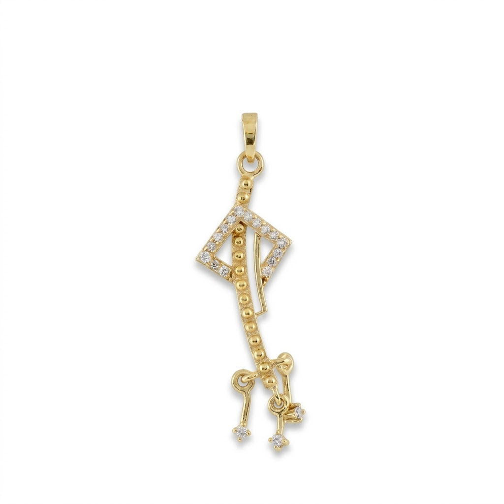 Modern Key Motif Sparkle Charm Diamond Gold Pendant