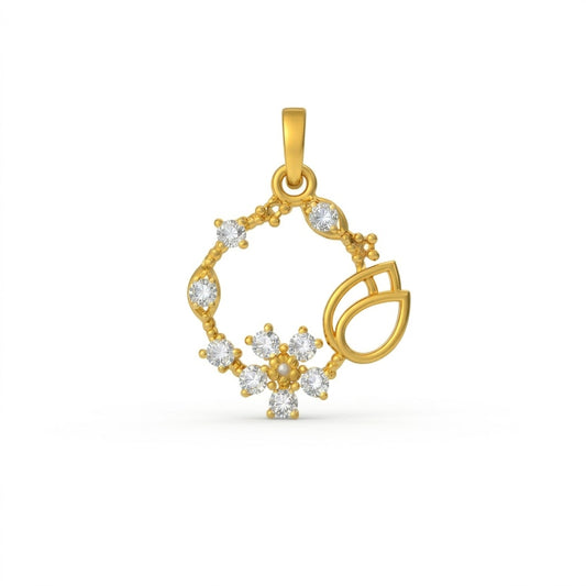 Delicate Floral Wreath Bloom Accent Diamond Gold Pendant