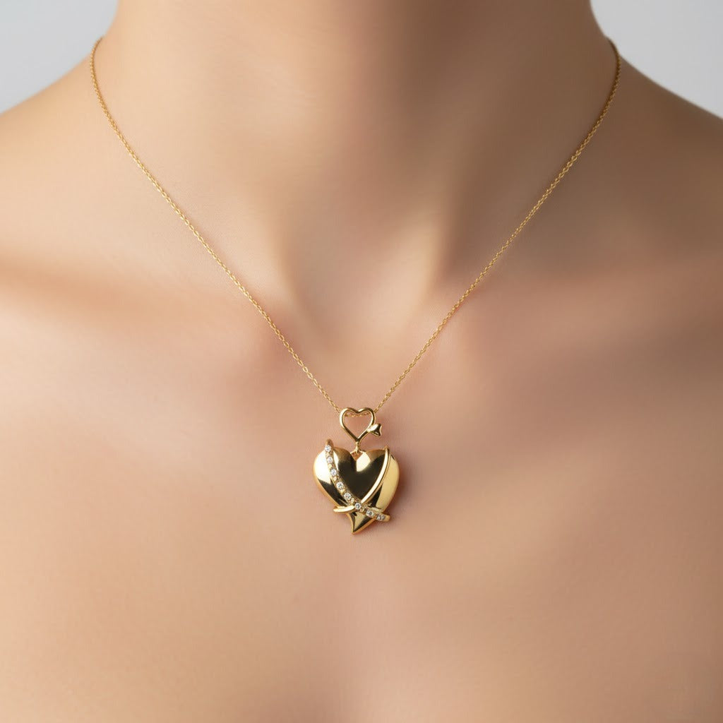 Heart Lock Orbit Diamond Gold Pendant