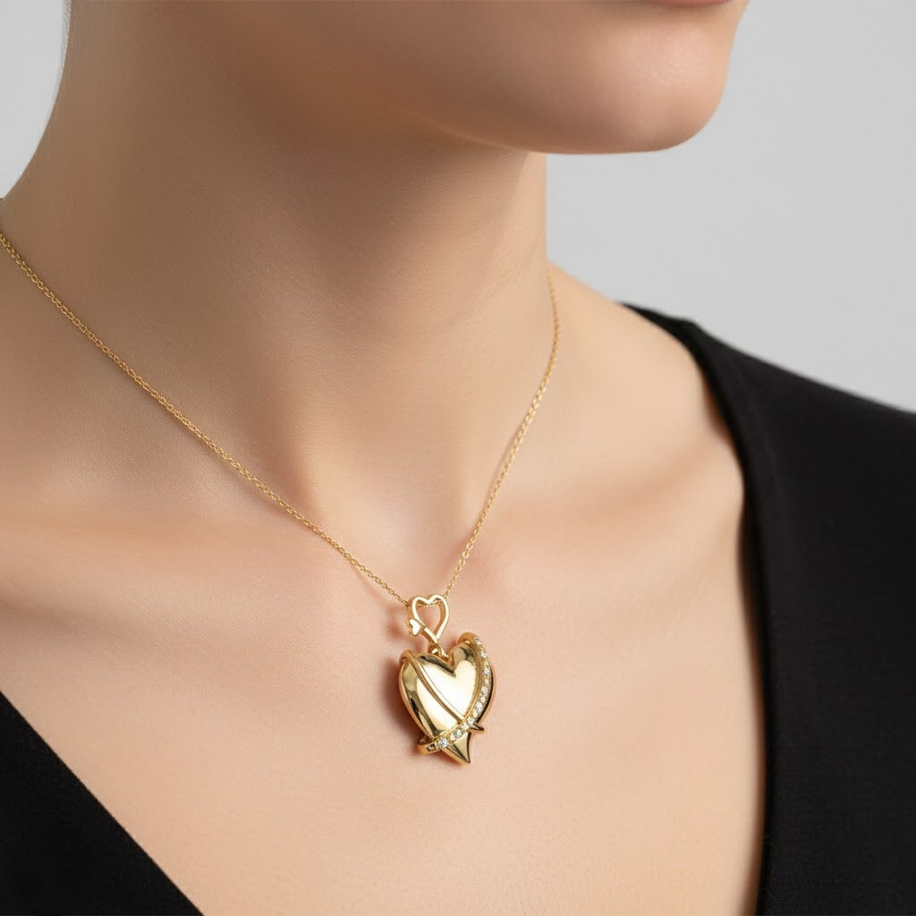 Heart Lock Orbit Diamond Gold Pendant