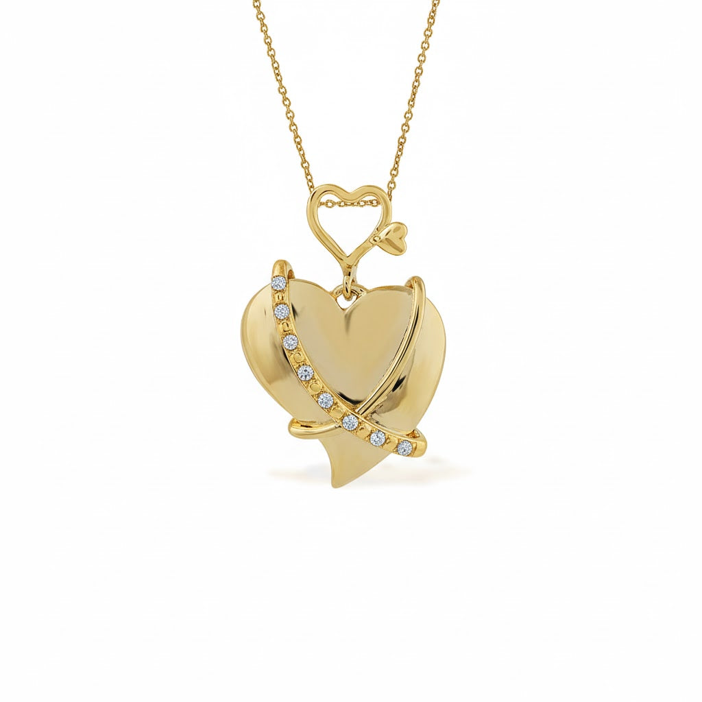 Heart Lock Orbit Diamond Gold Pendant