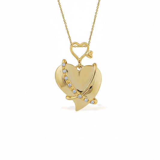 Heart Lock Orbit Diamond Gold Pendant