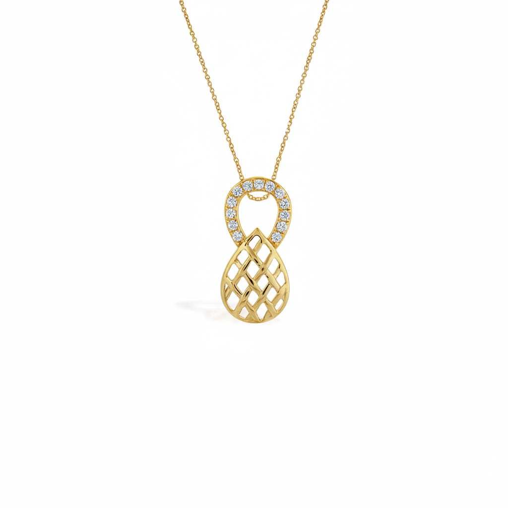 Elegant Lattice Loop Diamond Gold Pendant
