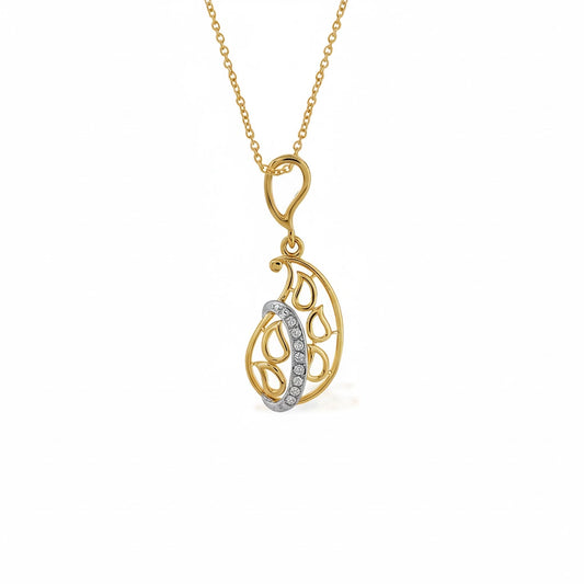 Paisley Leaf Openwork Diamond Gold Pendant