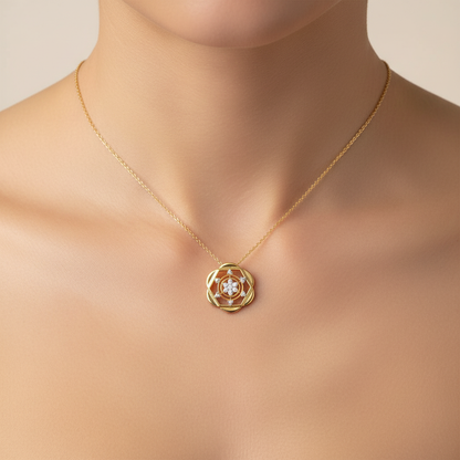 Geometric Floral Core diamond gold pendant