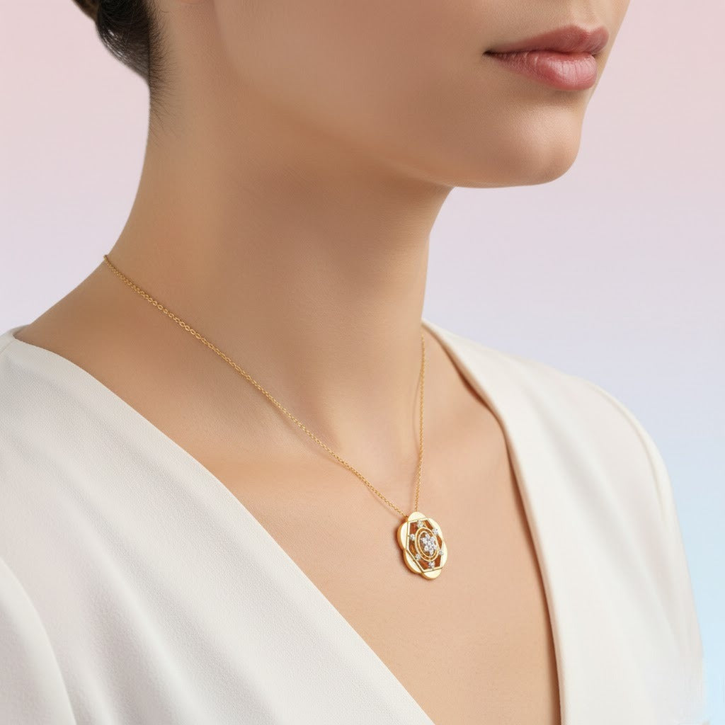 Geometric Floral Core diamond gold pendant