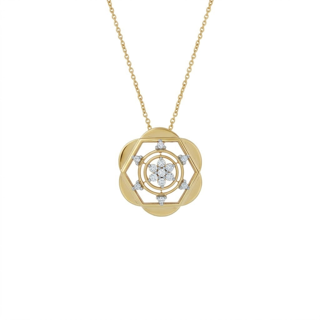 Geometric Floral Core diamond gold pendant