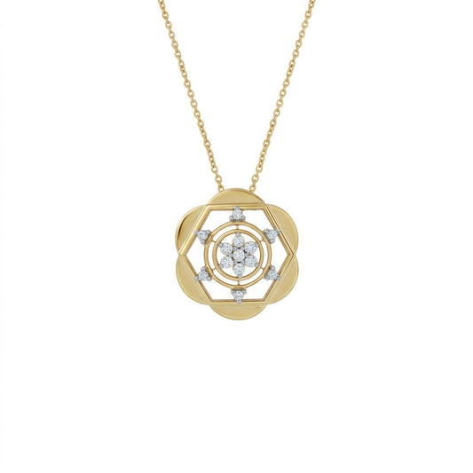 Geometric Floral Core diamond gold pendant