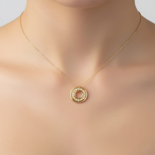 Classic Circular Stone Frame diamond gold pendant