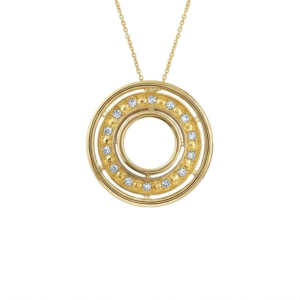 Classic Circular Stone Frame diamond gold pendant
