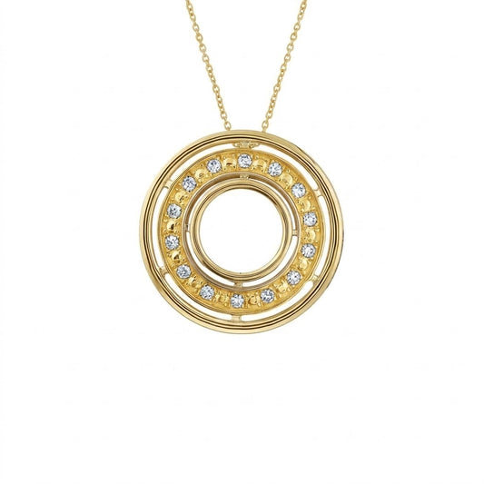 Classic Circular Stone Frame diamond gold pendant