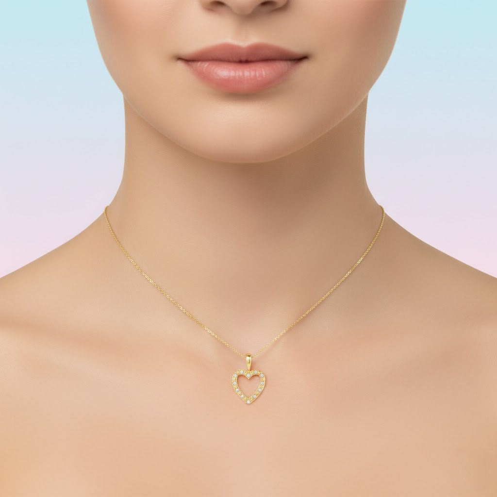 Classic Open Heart Design Diamond Gold Pendant