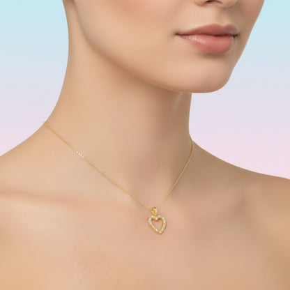 Classic Open Heart Design Diamond Gold Pendant