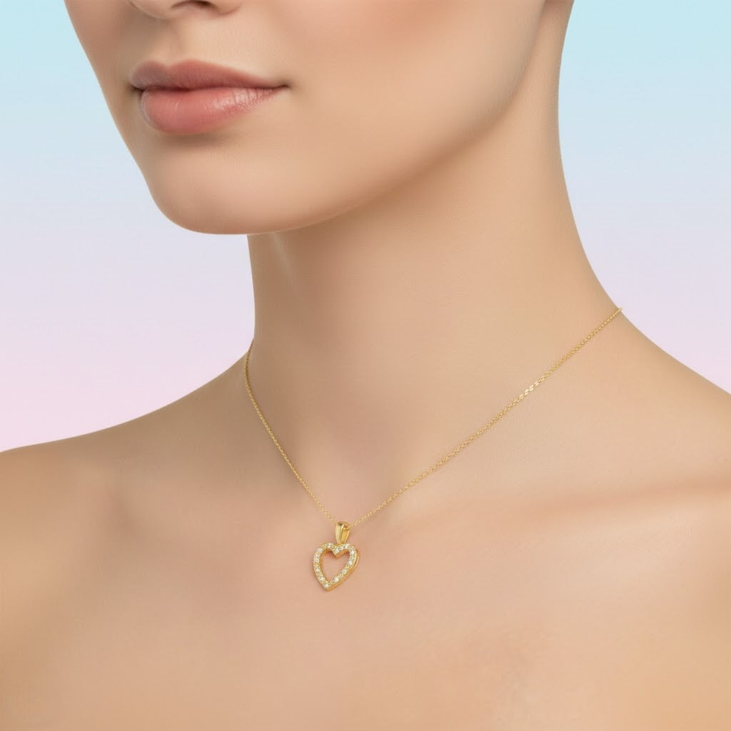 Classic Open Heart Design Diamond Gold Pendant