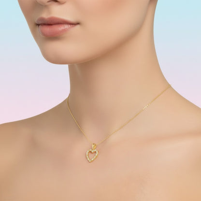 Classic Open Heart Design Diamond Gold Pendant