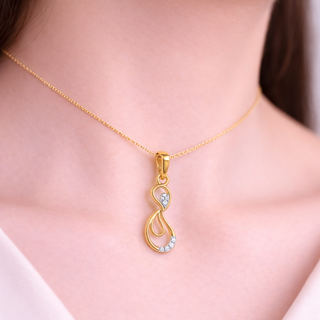 Elegant Flowing Curve Sparkle Accent Diamond Gold Pendant
