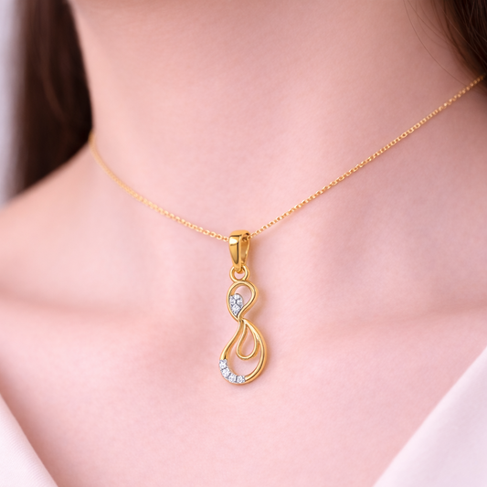 Elegant Flowing Curve Sparkle Accent Diamond Gold Pendant