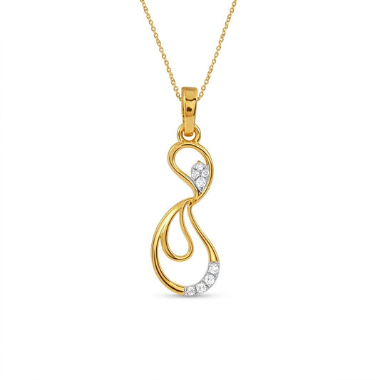 Elegant Flowing Curve Sparkle Accent Diamond Gold Pendant
