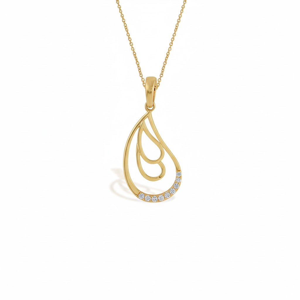 Twin Curve Teardrop Diamond Gold Pendant
