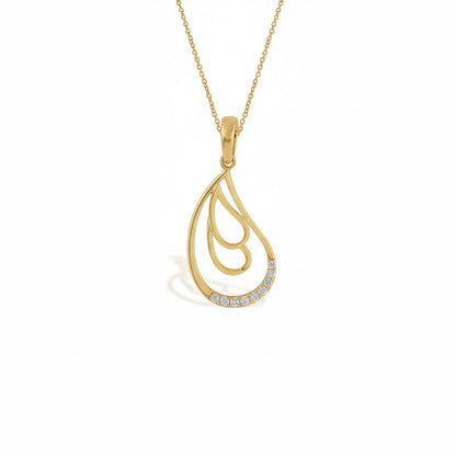 Twin Curve Teardrop Diamond Gold Pendant